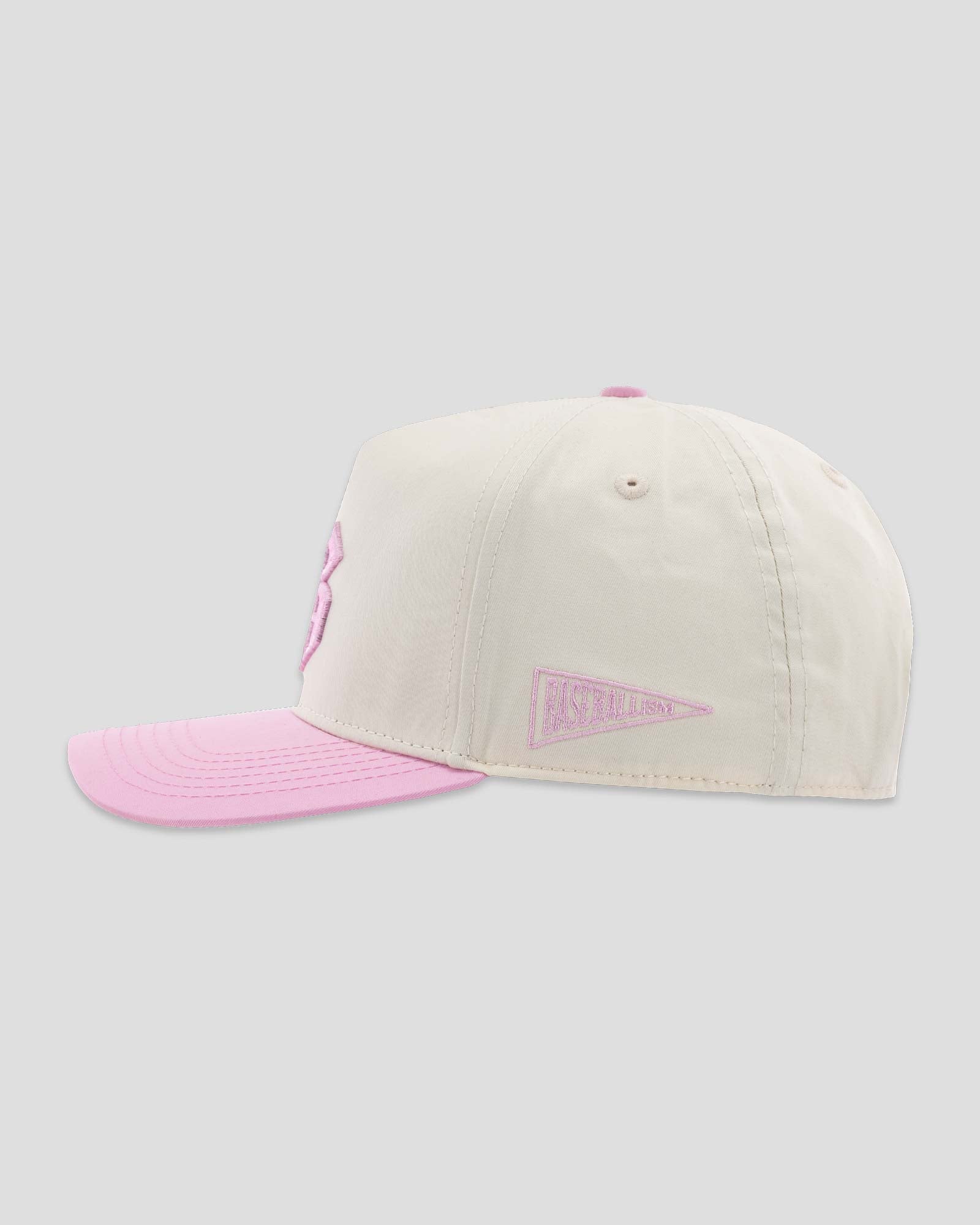 Baseballism Old English Home Plate B Five Panel Cap - Pink/Cream - Image 3