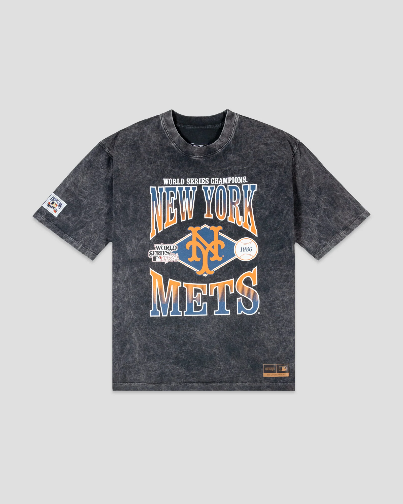 World Series 1986 Vintage Relaxed Fit T-Shirt (Black Acid Wash) - New York Mets